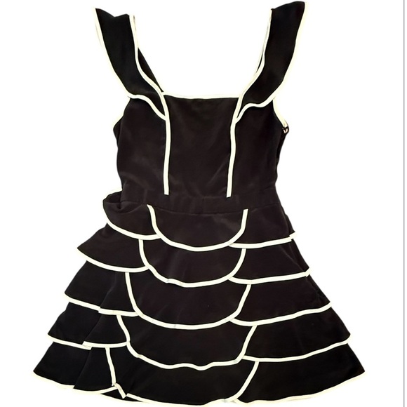 Y2K Forever 21 Silk Black/White Tiered Ruffle Mini Dress Size 2 - Picture 1 of 7